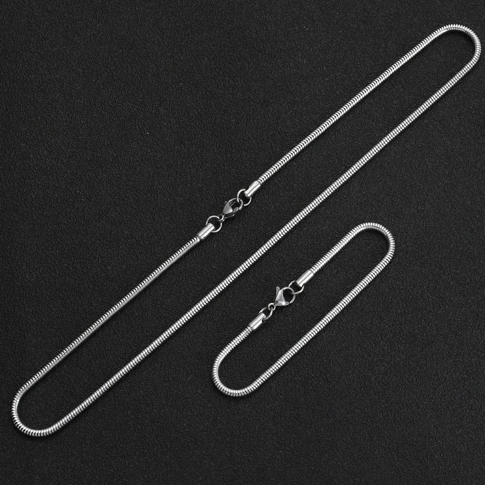 Snake chain set, necklace and bracelet, silver tone