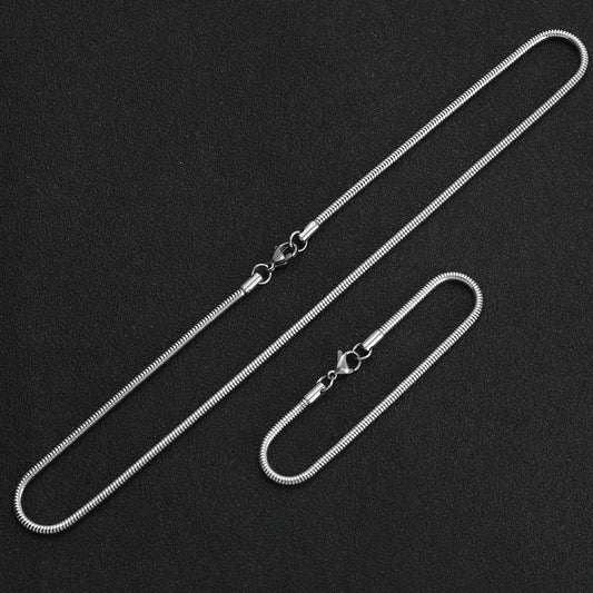 Snake chain set, necklace and bracelet, silver tone