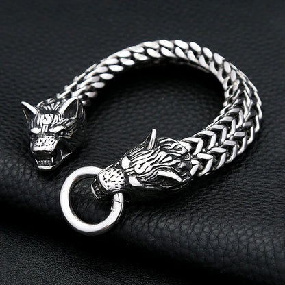 Wolf head bracelet, silver tone