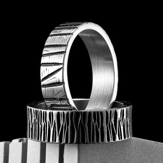 Stainless steel band ring with stripe texture