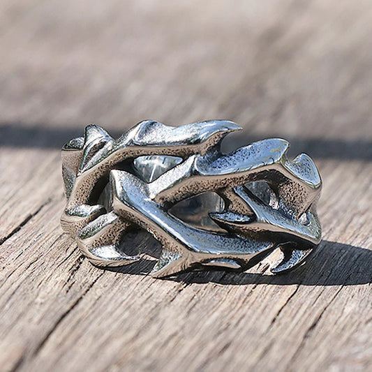 Crown of thorns ring, silver tone