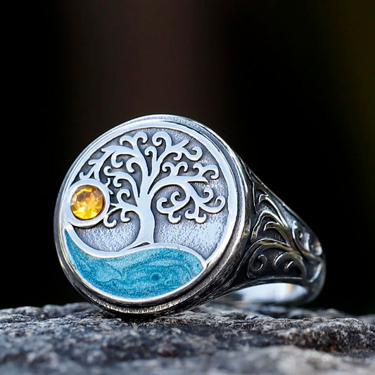 Tree of life ring, silver tone