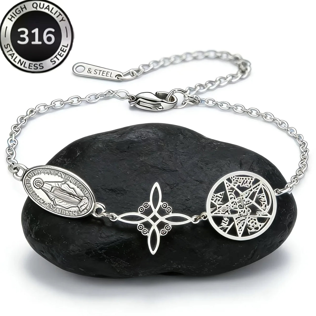 Witch knot charm bracelet, silver tone