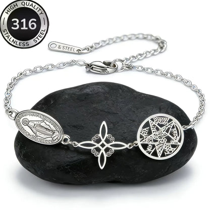 Witch knot charm bracelet, silver tone