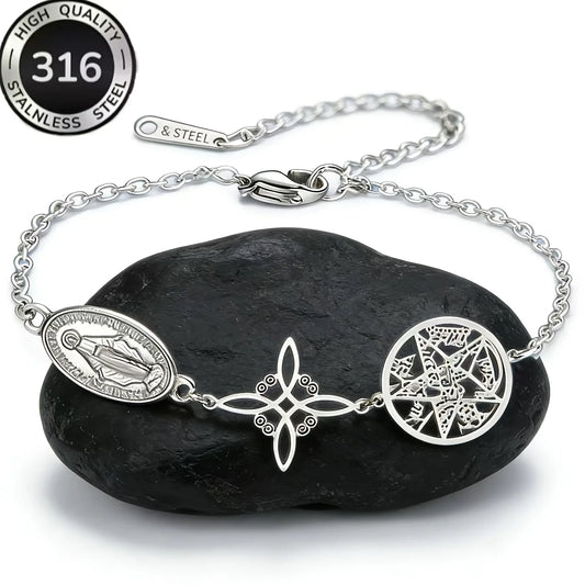 Witch knot charm bracelet, silver tone
