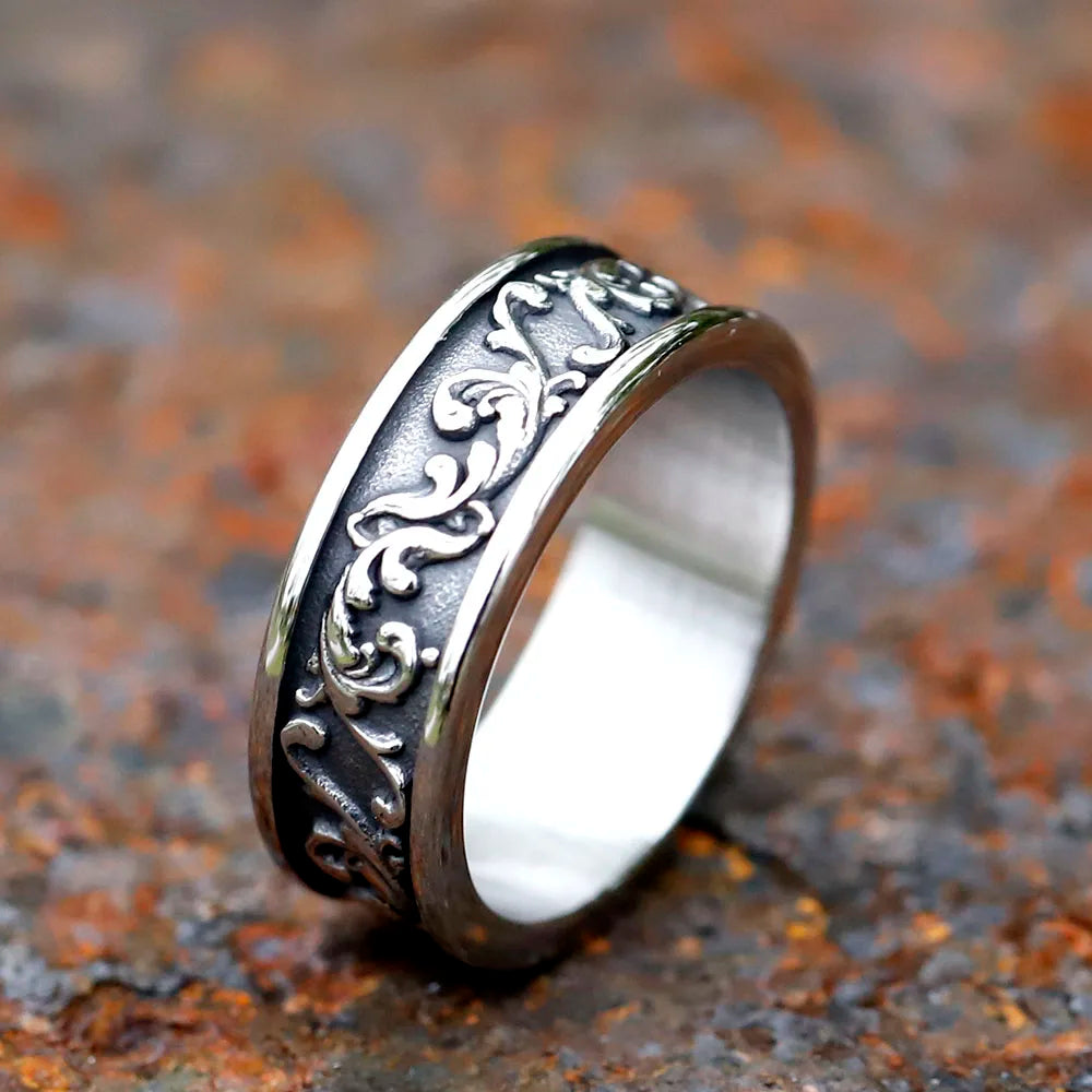 Norse wave band ring, silver tone